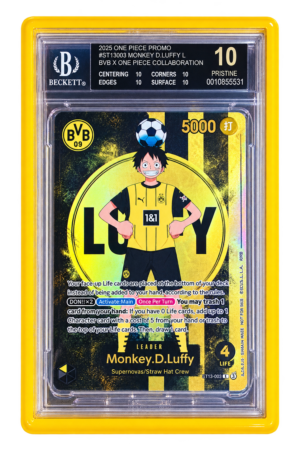 #ST13-003 Monkey D. Luffy (Leader) — BVB x One Piece Collaboration — BGS 10 Pristine